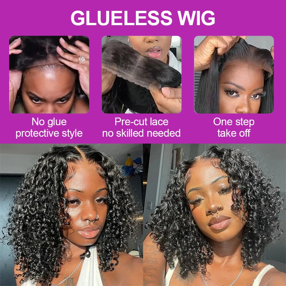 Wear Go 13x4 13x6 Water Wave Bob Lace Wig For Women Curly 7x5 Glueless Human Hair Wig Ready To Go Human Hair Wigs Pre Cut 250%