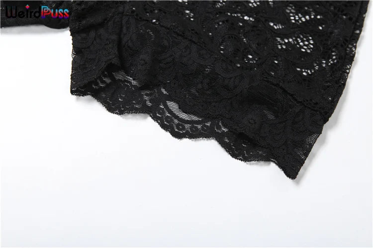 Weird Puss Lace v-Neck See-Through Rompers Woman Summer Sexy Thin Solid Sleeveless Low-Neck Stretch Peach Hip Skinny Playsuit