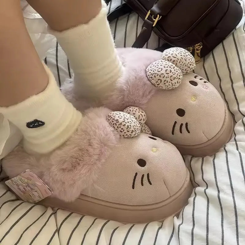 Autumn Winter Hello Kitty Slippers For Women Plush Kawaii Cute Sanrio Home Warm Cotton Slippers Cartoon Home Indoor Shoes Gifts