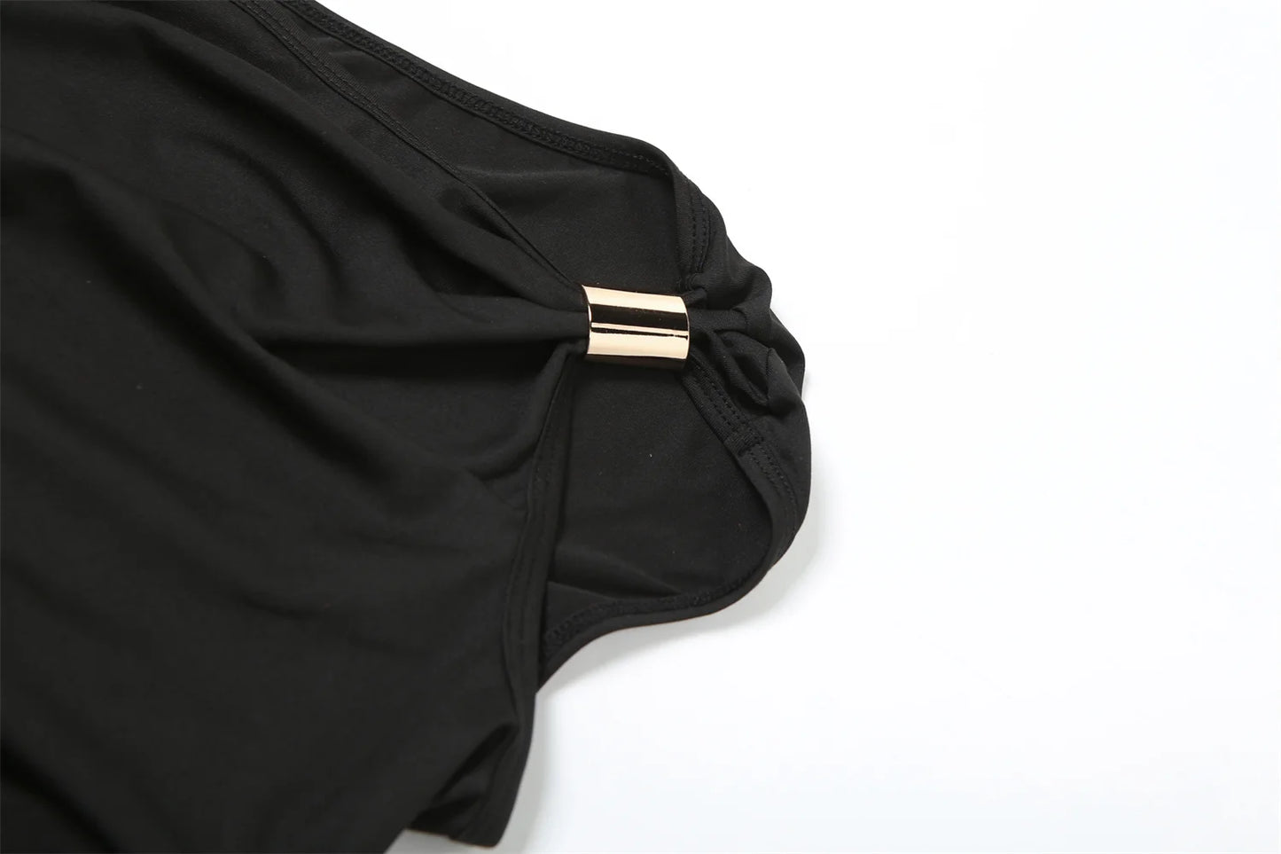 Weird Puss Irregular Off Shoulder T-Shirts Women Ruched Fashion Skew Collar Single Sleeve Daily Casual Solid Simple Streetwear