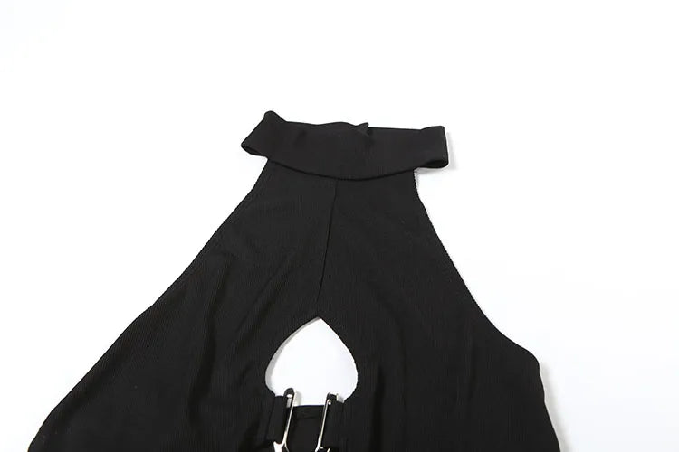 Weird Puss Metal Ring Tank Tops Women Y2K Chic Split Navel Backless Coquette Buttons Halter Sexy Hottie Midnight Wild Basic Vest