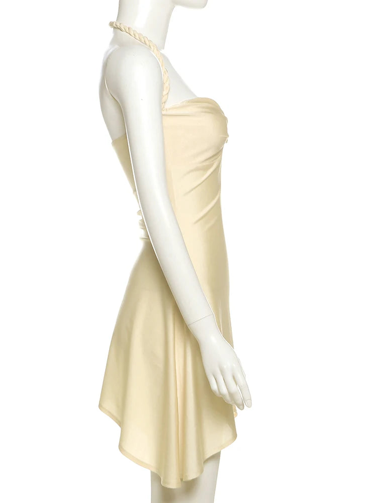 Satin Halter Ruched Irregular Mini Bodycon Dress — Women's Y2K