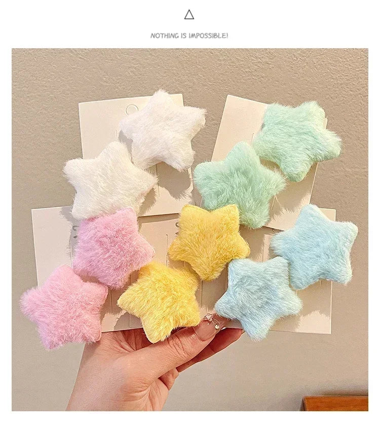 1/12pcs Plush Star Y2K Star Mini Star Hairpin Sweet Child Handmade Cute BB Pins Hairpin Headwear Hair Accessories Women Girls