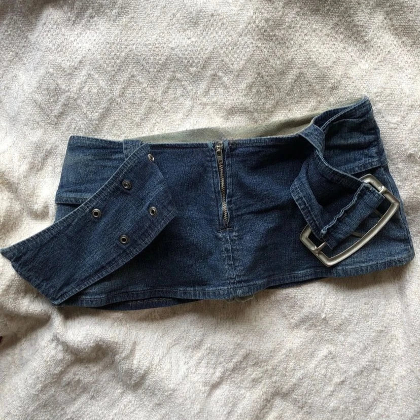 Y2K New Low Waist Micro Mini Skirt Harajuku Vintage Navy Blue Jean Short Skirt ladies Clothes Gothic Sexy Slim Short Skirt