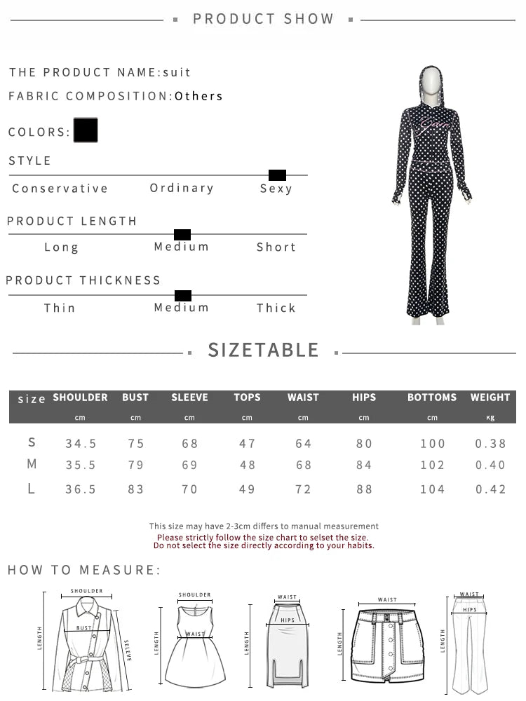 Weird Puss Polka Dot Letter Print 2 Piece Set Woman Tracksuit Trend Sexy Hooded Jacket+Pants Skinny Stretch Matching Streetwear