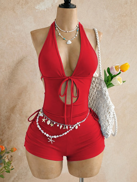 Red Halter-Neck Backless Jumpsuit