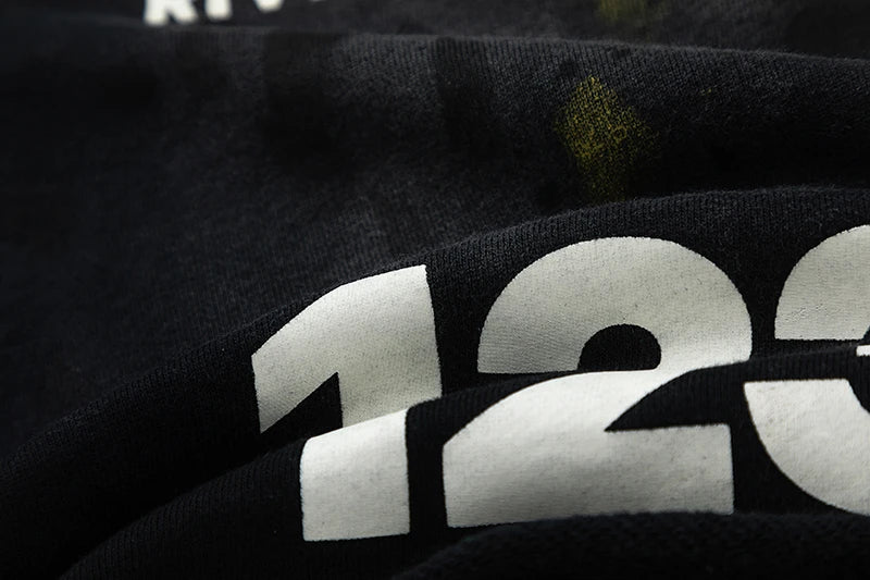 RRR123 2024 New Sports Shorts Heavyweight Washed Graffiti Print Vintage Drawstring Capris Casual High Street Loose Curled Y2K