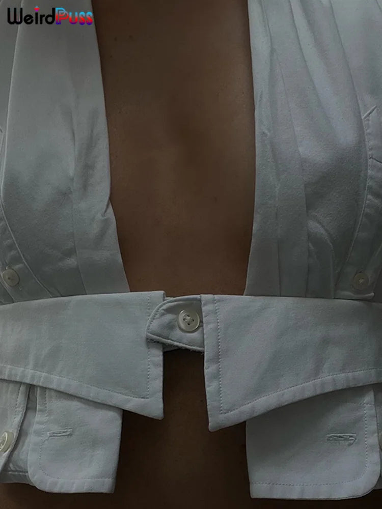 Weird Puss Y2K Button Halter Camisole Women V-Neck Skinny Elegant Sexy Summer Fashion 2022 Wild Streetwear Backless Tank Tops