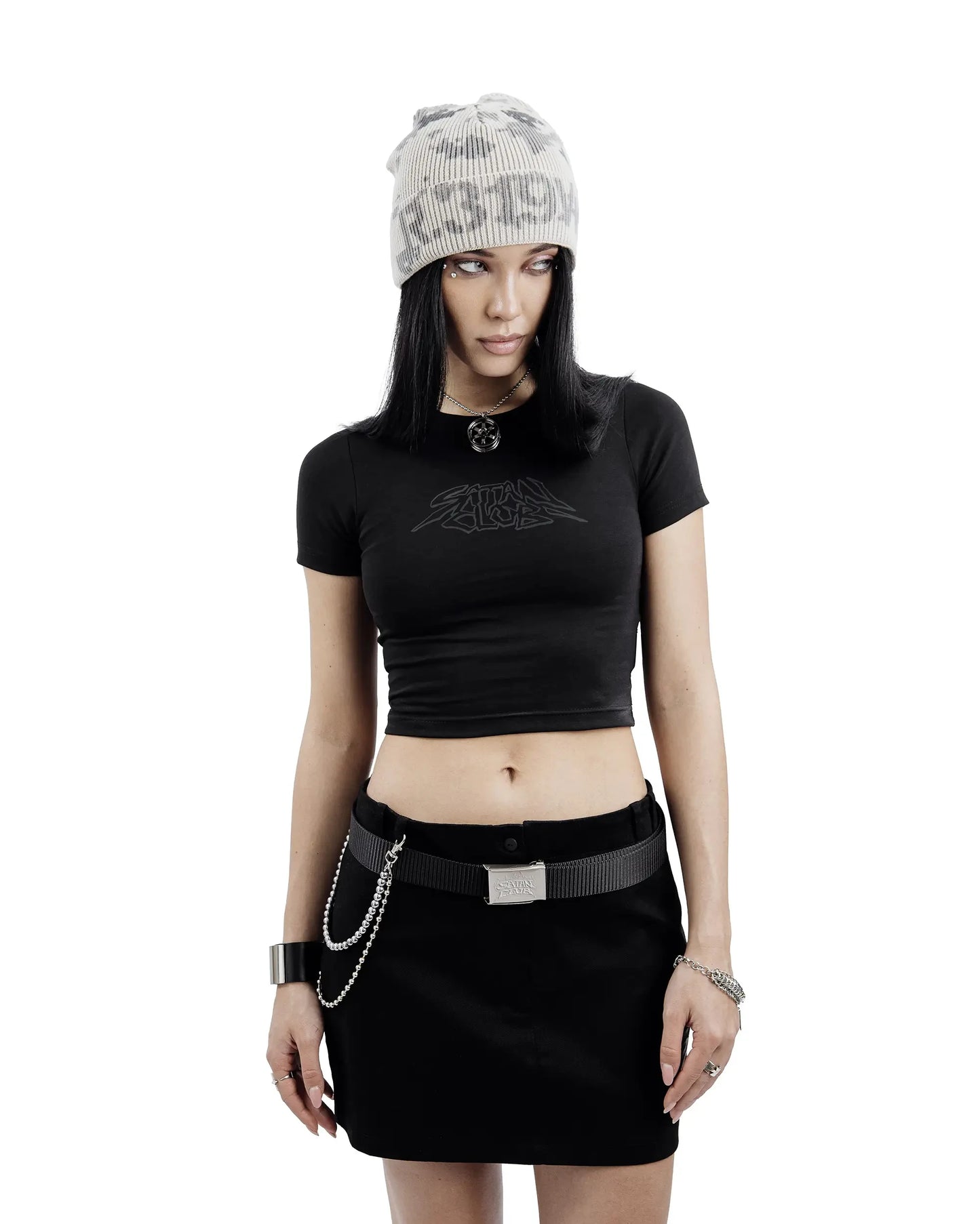 Harajuku Aesthetic Hip Hop Satan Club Graphic Print Y2K Letter Crop Tops SCFEM Tee Women Clothing Streetwear Short Sleeve Tshirt