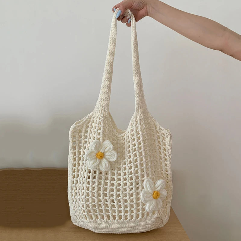Women Knitted Shoulder Bag Large Capacity Tote Summer Beach Bag Lightweight