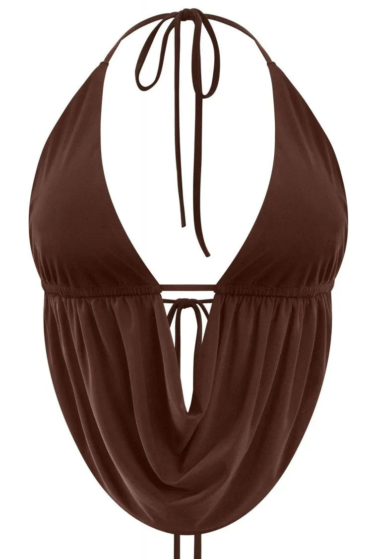 Trendy 2025 Spring New Women's Design Belted Backless Vest Strapless Hot Girl Neck Hanging Backless Fashionable All-Match Vest