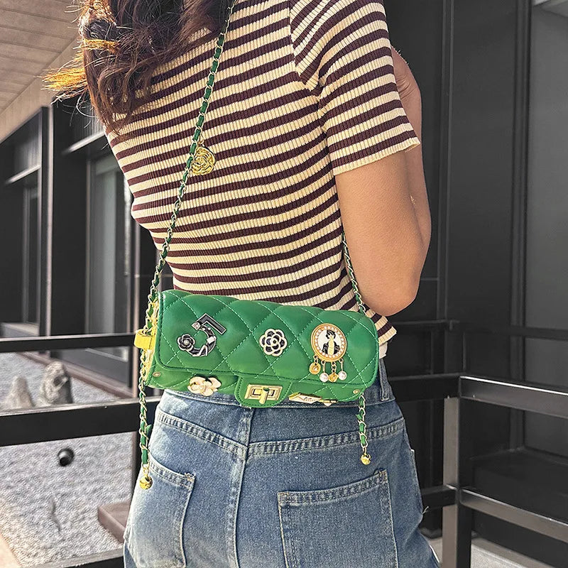 Fashion Shoulder Bag for Women Small Fragrant Style Diamond Grid Texture Crossbody PU Leather Square Bag