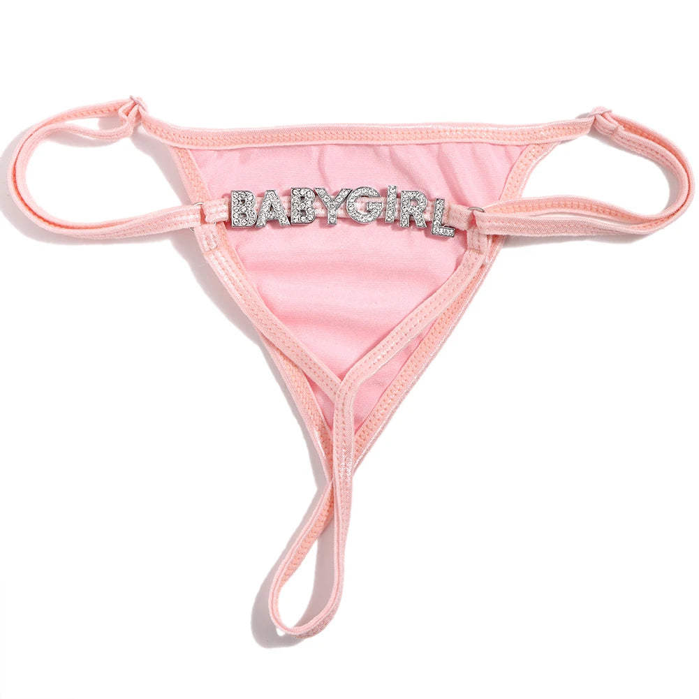 Sexy Solid Color Thong Customized Crystal letter Panties for Women Personality DIY Name Underwear Intimates Girls Gift