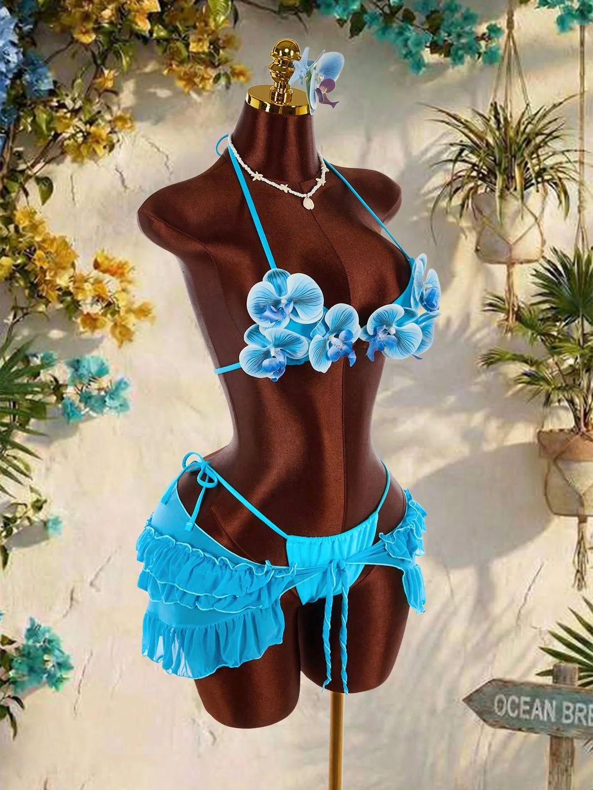 Sexy Pink 3D Floral Bikini Set Women Mesh Ruffle Cover Up 3 Piece Swimsuit 2026 Summer Push Up Bra Bathing Suit Holiday Swimwear
