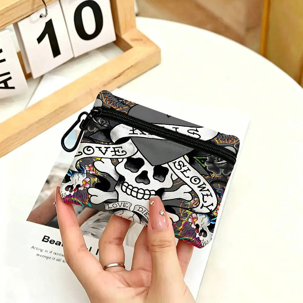 Fashion Brand E-Ed H-Hardy White Oxford Cloth Zipper Coin Purse Lightweight Hanging Key Pouch Card Holder For Daily Use