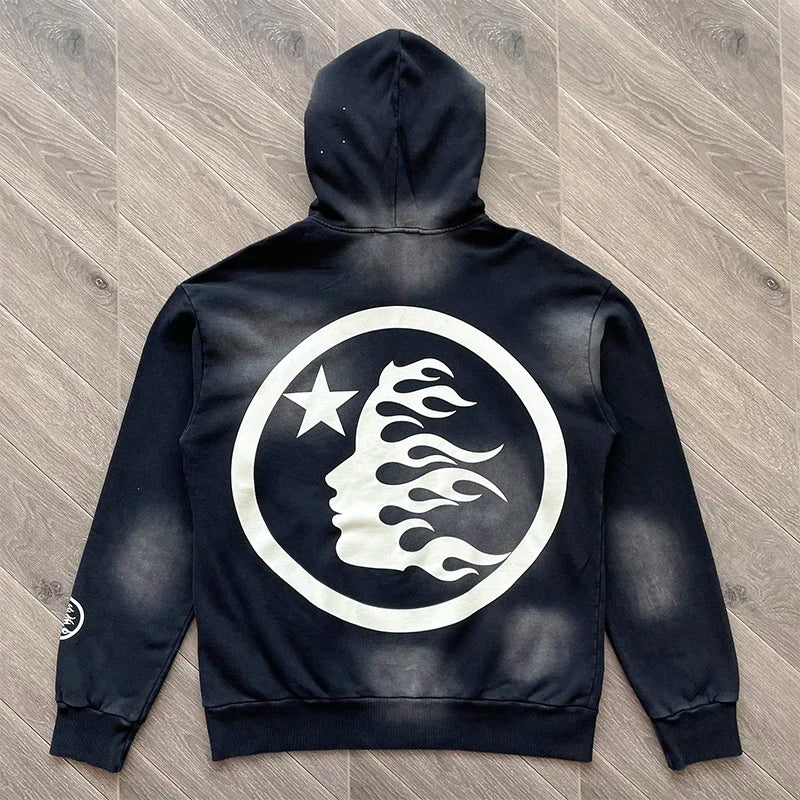 HS Wash water heavy diamond set casual hoodie