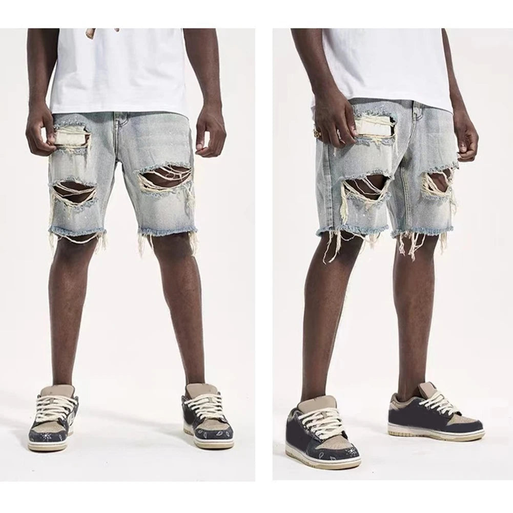 Summer Distressed Shorts Fashion Slim mens Ripped Short Vintage Streetwear