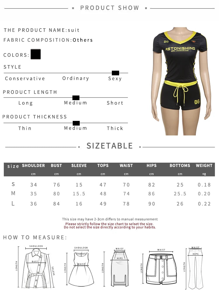Sisterlinda Casual Summer 2 Piece Set Letter Print Crew Neck Short Sleeve T-shirts+Drawstring Slim Mini Bottoms, lady's Tracksuit