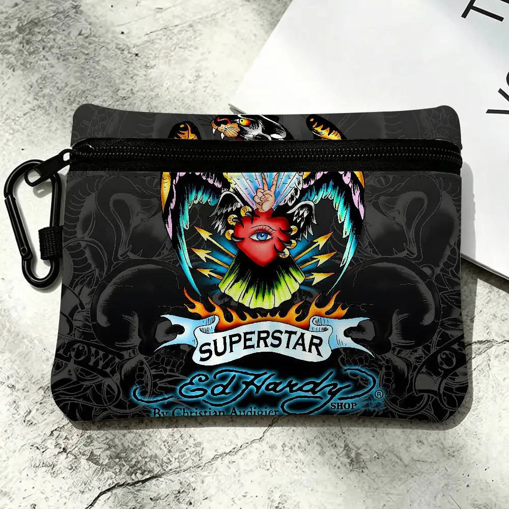 Fashion Brand E-Ed H-Hardy Oxford Fabric Mini Coin Wallet Smooth Zipper Hanging Design Multi-use Small Storage Bag For Travel