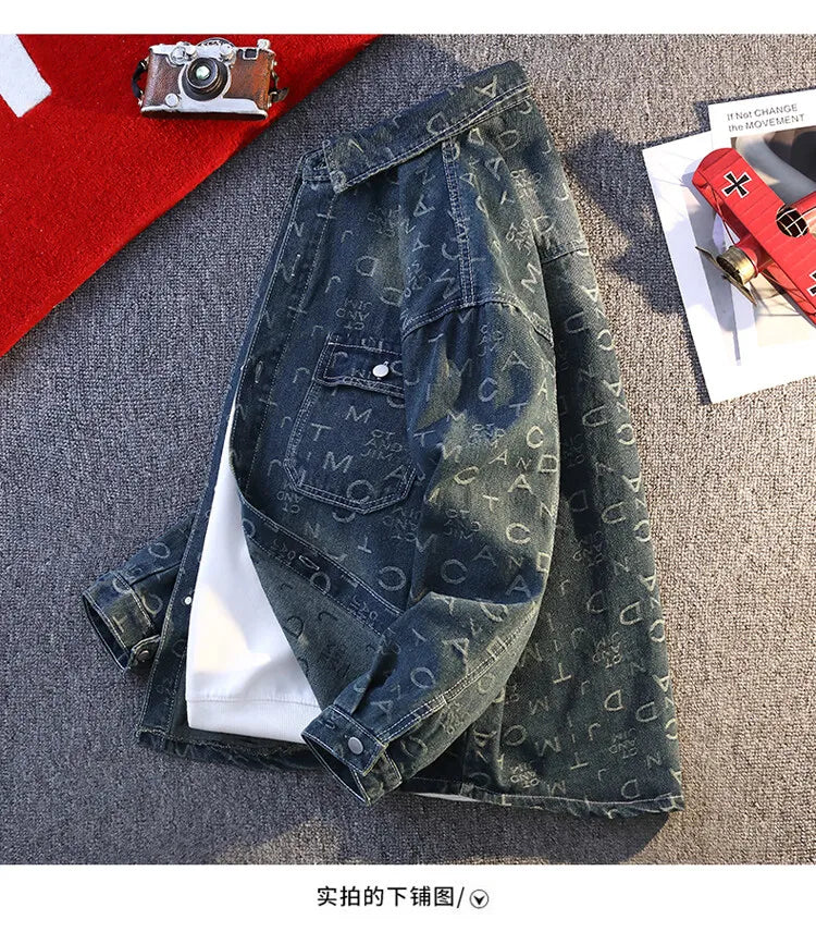 High Quality 2025 Spring Autumn Men's Cotton Denim Jackets Casual Youth Streetwear print Denim Coats Loose Tops Clothing