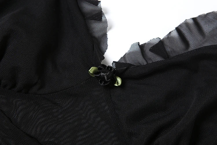 Weird Puss Patchwork Mesh Y2K Sexy Camisole Women Halter Bandage Low-Neck Tassel Ruffles 3d Flowers Midnight Club Sexy Tank Tops