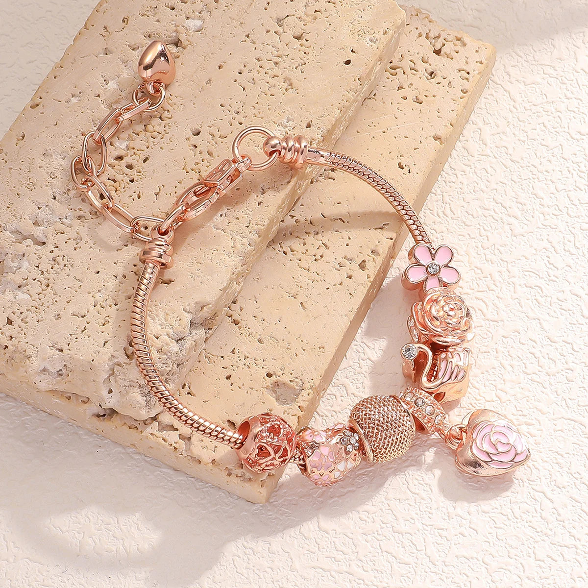 1PC Fashion Multi Element Accessories Drip Oil Rose Love Little Swan Pan Family Bracelet Jewelry Daily Dressing Party Gift -7633