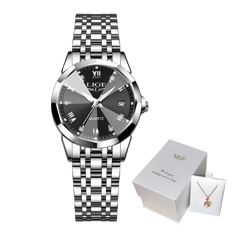 LIGE Elegant Ultrathin Nordic Simple Style Quartz Movement ladies Wristwatch Fashion Stainless Steel Bracelet Belt Watch