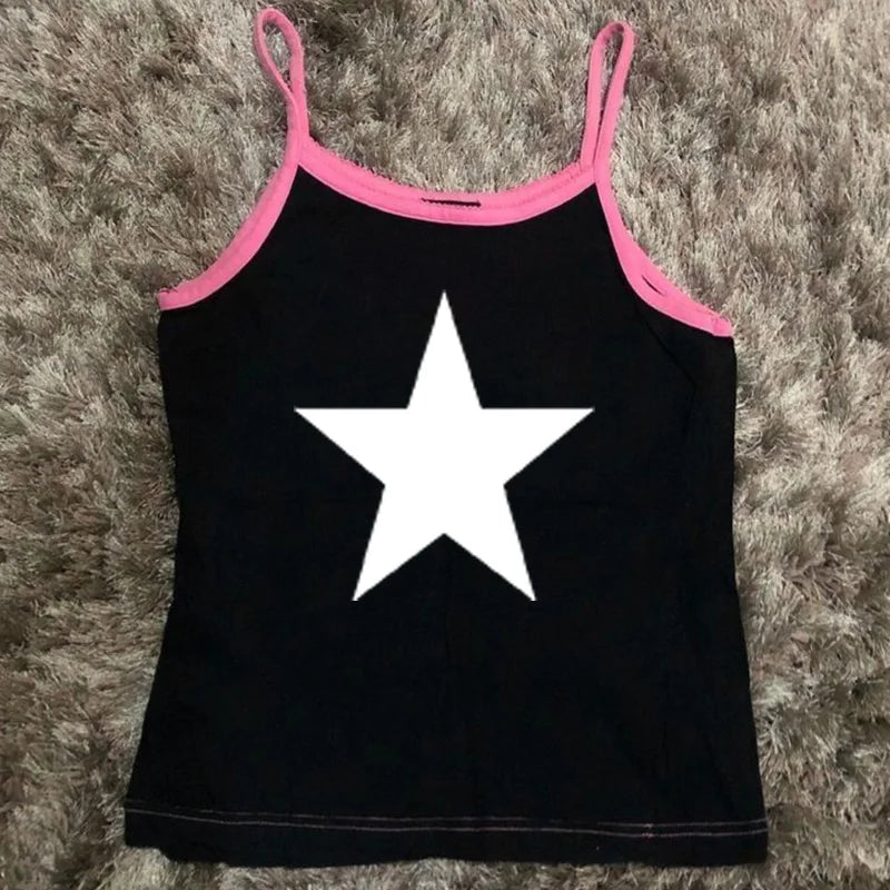 Gothic Star Print Streetwear Vintage Harajuku Punk Grunge Crop Top Casual Women's T-Shirt E-girl Baby Tee Slim Y2k Clothes