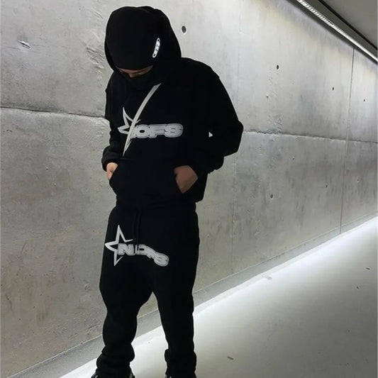 Y2K Hoodies Men Harajuku Hip Hop Letter Print Loose Sweatshirts 2024 Punk Rock Gothic Clothes Tops Goth Pants Streetwear