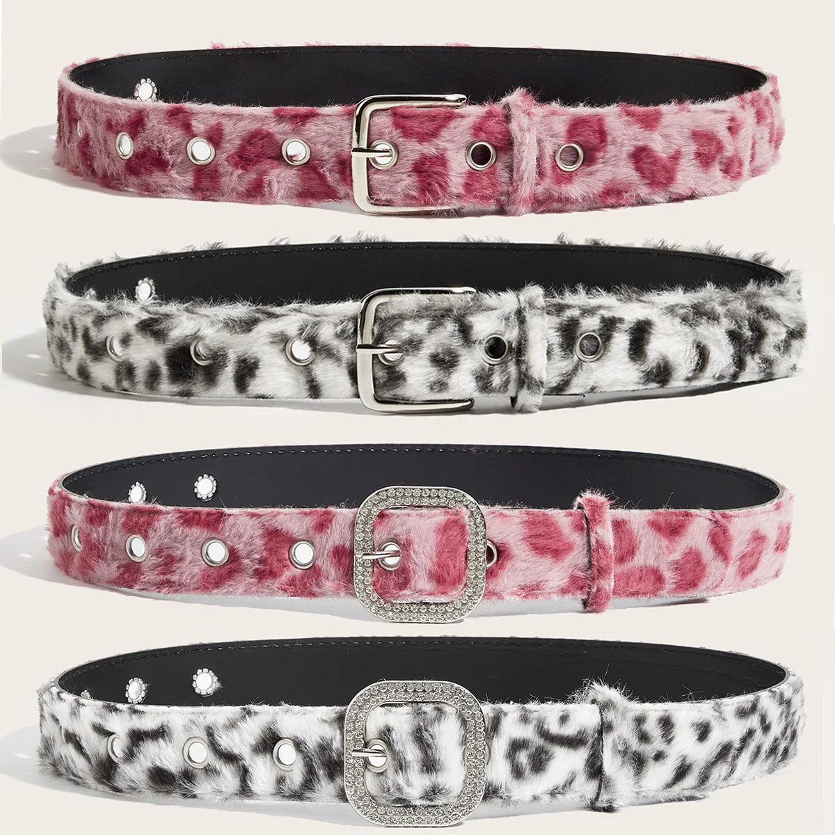 Gothic Y2K Women Belts Fashion Artificial Vivid Animal Fur Waistband Ladies Hip hop Punk Accessories Pink Jeans Waistband winter