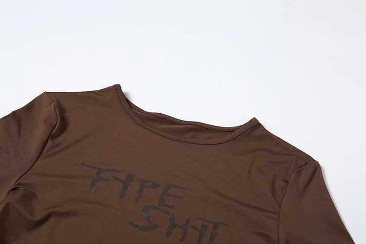 Weird Puss Casual Sporty 2 Piece Set Women Tracksuit Letter Print Short Sleeve Crop Tops+Ruched Shorts Daily Fashion Streetwear