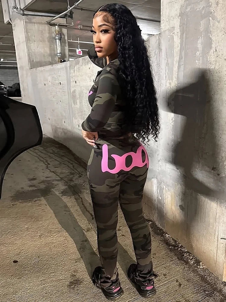 Weird Puss Leopard Print 2 Piece Set Women Tracksuit Letter Zip Hooded Crop Jacke+Leggings Matching Casual Sporty Street Outfits