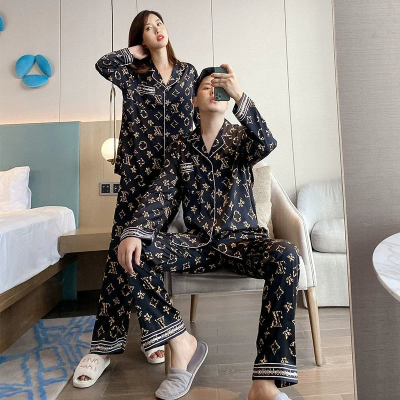 Spring Autumn High Quality Home Suit Women Long Sleeve Silk Sleepwear 2 Piece Cardigan Long-Sleeved Ladies Sleepwear Loungewear