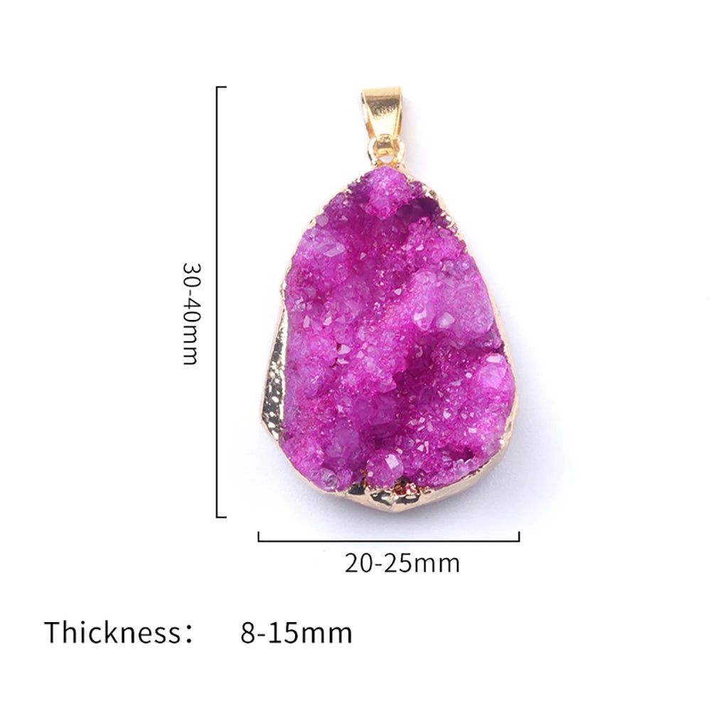 Natural Crystal Agate Geode Pendant Gemstone Dyeing Colorful Cluster Golden Edge Irregular Stones Charms DIY Jewelry Making Gift