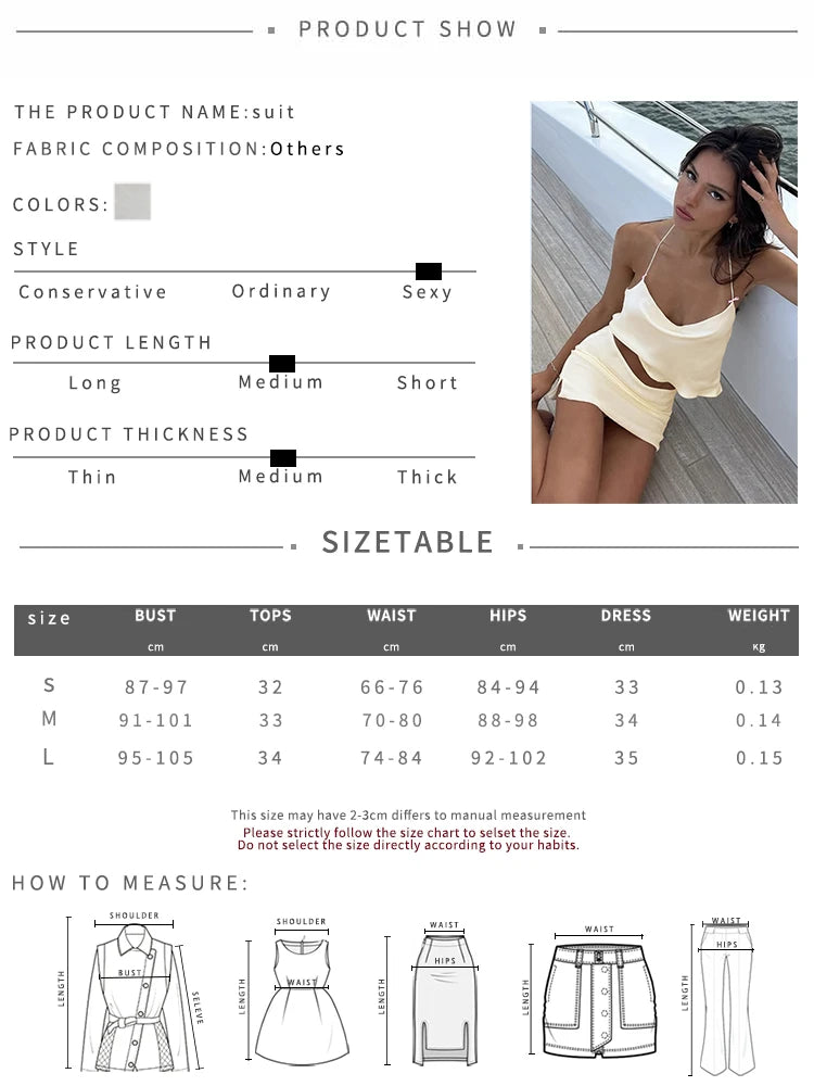 Weird Puss Summer Fashion 2 Piece Set Women Halter Swing Collar Ruffles Hem Tops+Mini Skits Vacation Trend Beach Party Outfits