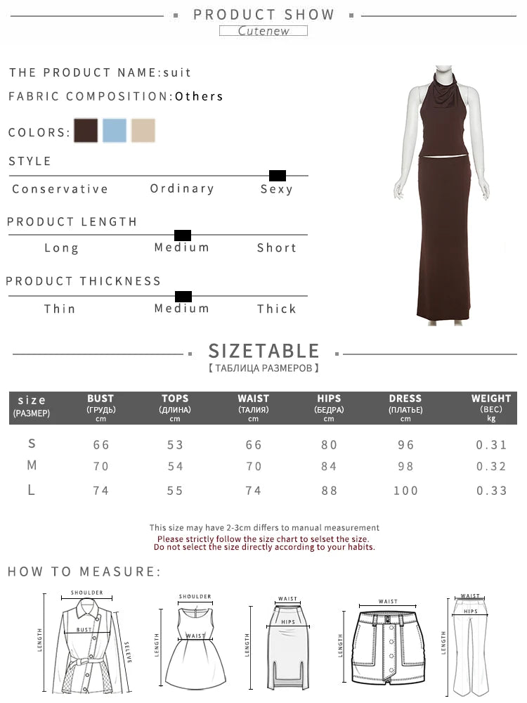 Weird Puss Simple Hollow 2 Piece Set Women Summer Halter Swing Collar Backless Crop Tops+Long Skirts Vacation Matching Outfits