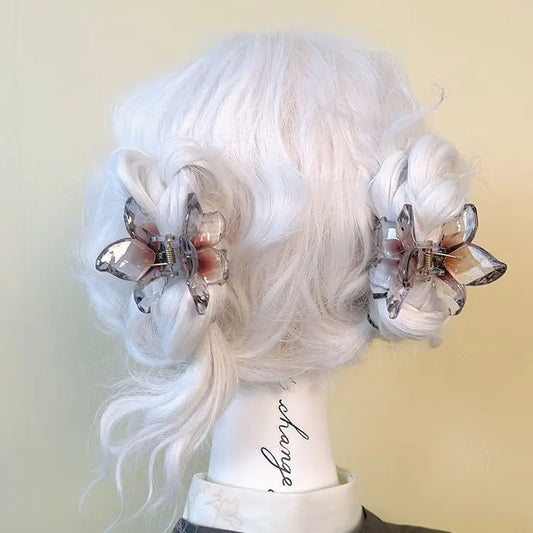 2Pcs/set Korean Acrylic Flower Butterfly Transparent Gradient Hair Claw Clip Climp Hairpin For Girls Barrettes Hair Accessories