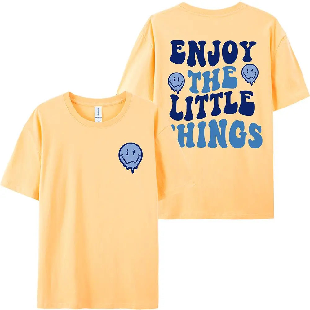 Enjoy The Little Things  Slogan Letter Printed Women T-Shirts Loose Oversized Clothing Personality Street Casual Short Sleeves