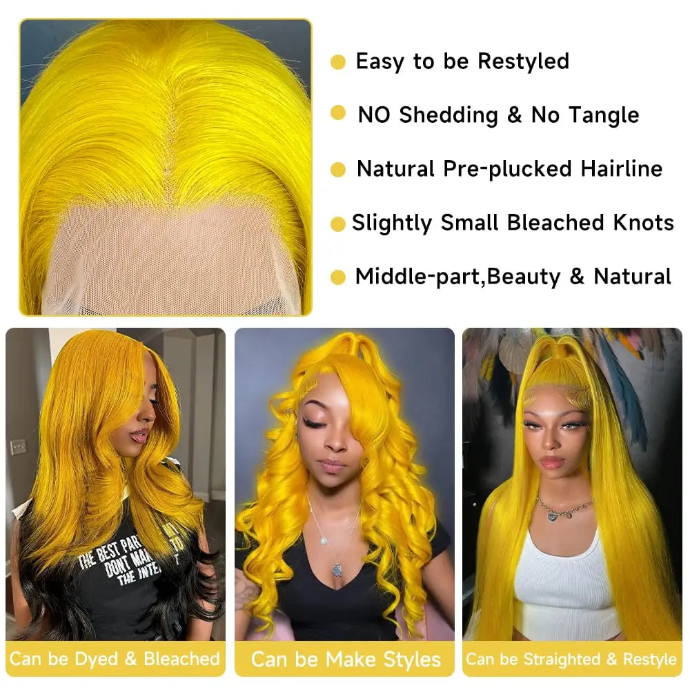 28 Inch Yellow Wig Human Hair Body Wave 13x6 HD Lace Frontal Wig Plucked 200% Density Colored  Lace Wig Water Wave For Women