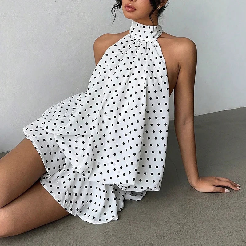 French Style Solid Color Women's Halter Neck Sleeveless Off Shoulder Backless A Line Mini Spicy Girl Beach Vacation Dresses