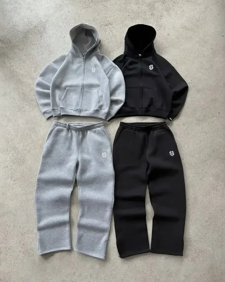 Embroidered sweatpants two-piece set Y2K clothing men's hip-hop oversized sweatpants casual zipper hoodie