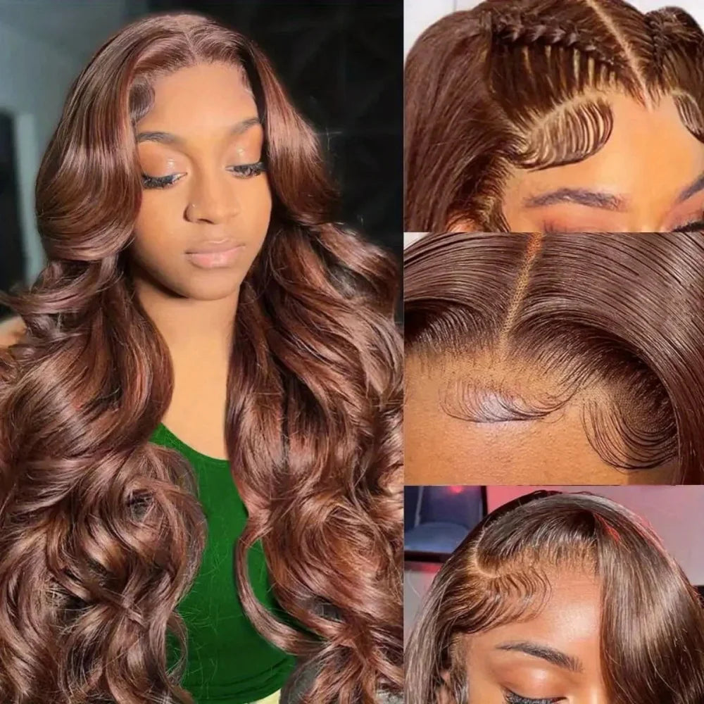 Chocolate Brown Body Wave Lace Front Wig Transparent 13x6 HD Lace Frontal Wigs 30 Inch 13x4 Preplucked Colored Human Hair Wigs