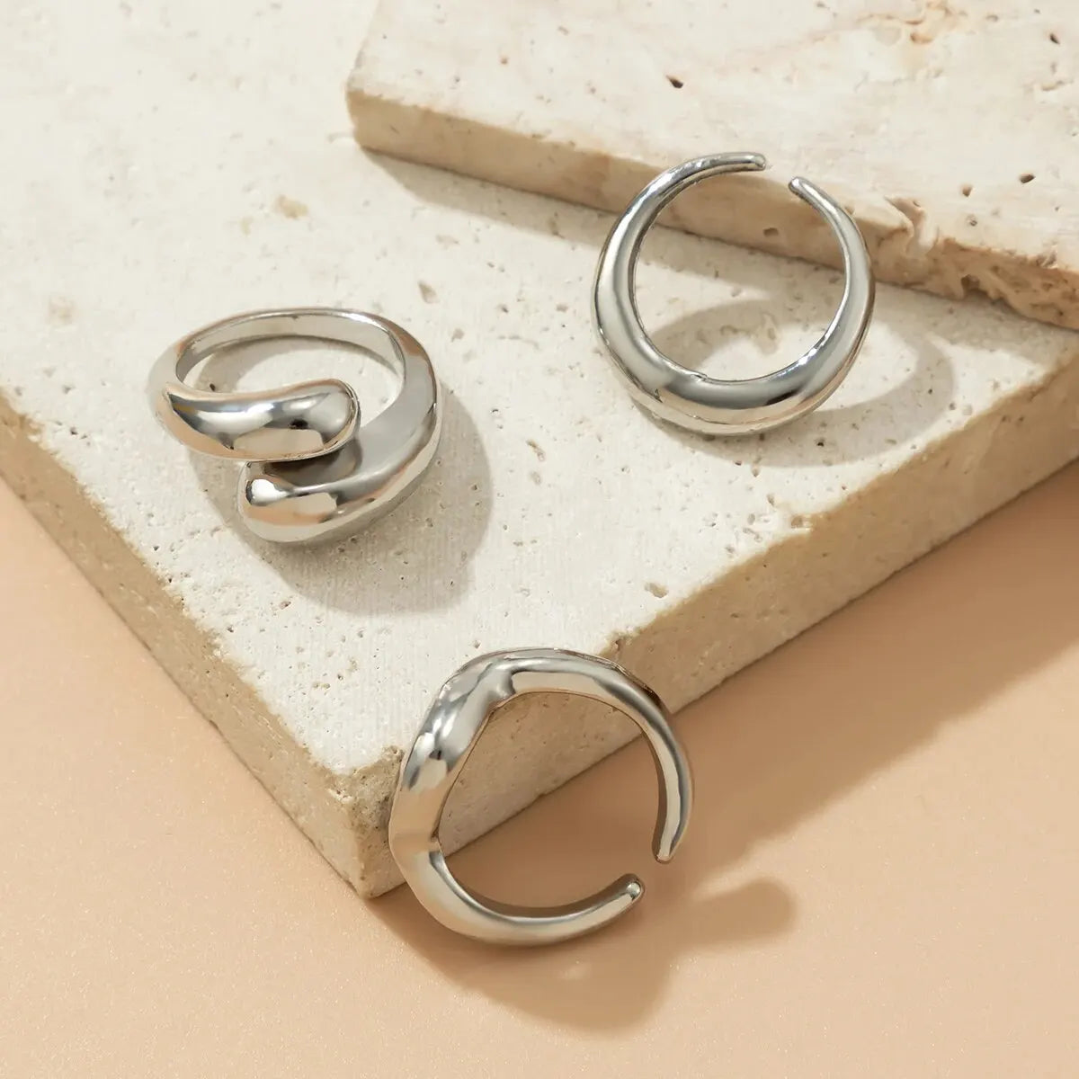 3Pcs Trendy Creative Geometric Wave Shaped Ring Set for Women Design Irregular Adjustable Open Ring Finger Jewelry Accessories