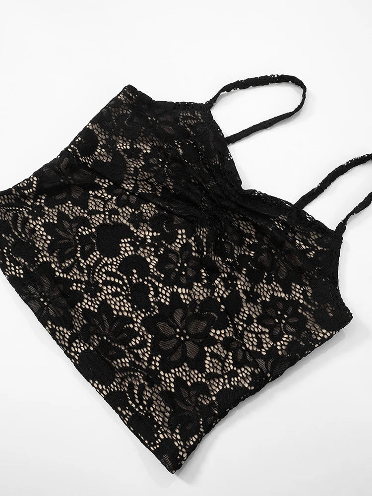 Weird Puss Mesh Patchwork 2 Piece Set Women Sexy Jacquard Backless Camisole+Stretch Skinny Peach Hip Pants Club Party Outfits