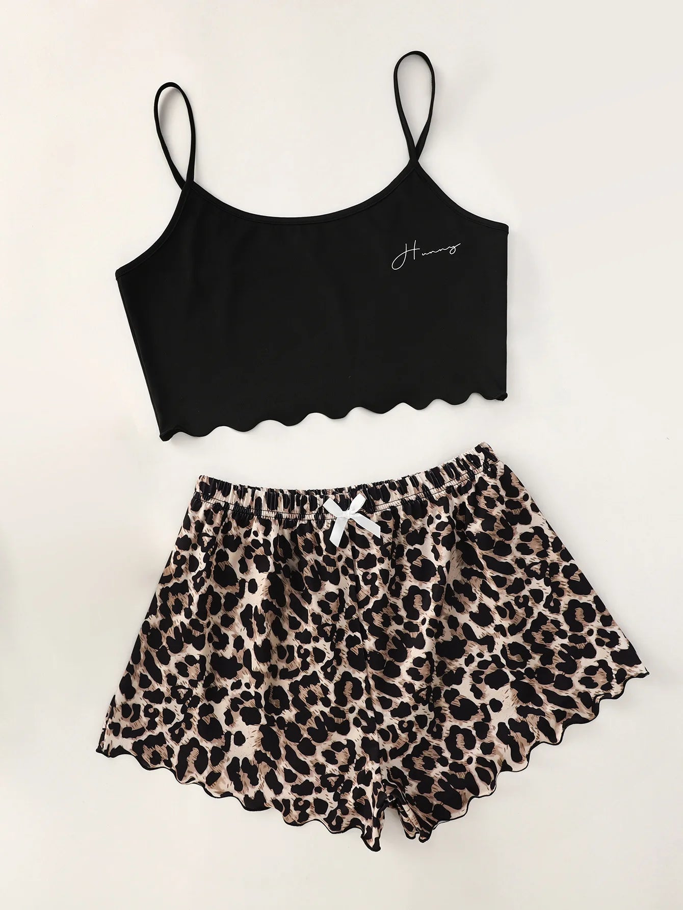 New Women's Pajamas Set Sexy Lingerie Leopard Print Sling Sleepwear V-Neck Sleeveless Top and Shorts Sets Pyjamas Homewear Hot