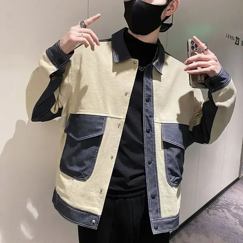 V-neck Button Denim Jackets Man Casual Vintage Outwear Designer Y2k Elatic In Lowest Price Low High Quality Cowboy Coat for Men