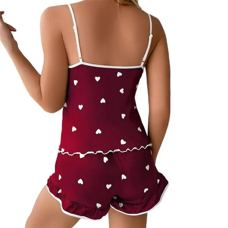 Sexy Summer Women's Sleepwear Two-Piece Set Strap Home Clothes Short Pants Casual Vest Home Comfortable Breathable Nightgown