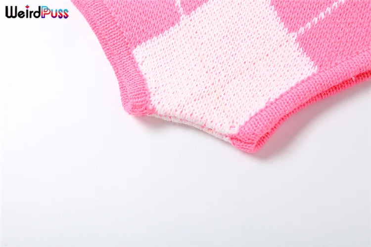 Weird Puss Sweater Women 2 Piece Set Hipster Tassel Plaid Cardigan Tops+Mini Shorts Stretch Autumn Trend Matching Street Outfits