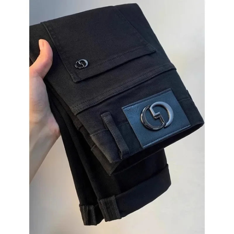 Spring Autumn Men's Elastic Slim Fit Casual Jeans Trendy Loose High End Brand Fashionable Long Trousers Popular Style