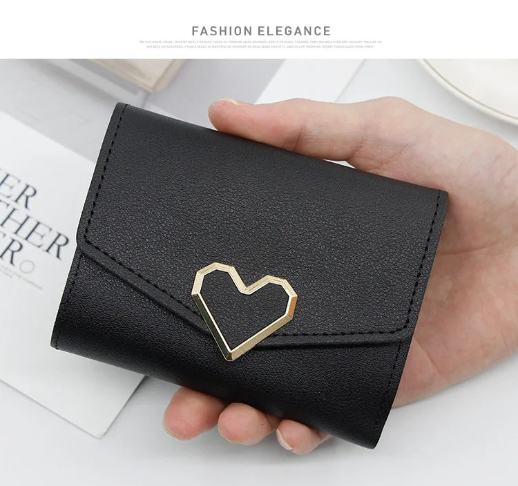 Korean version women wallet short heart-shaped three fold women's wallet multi card slot card bag zero wallet  purses for women